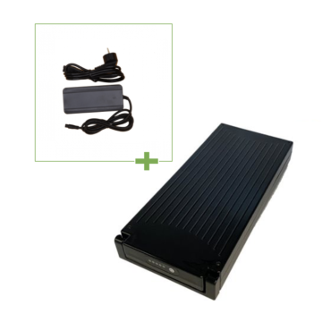 Batterie de vélo 13,6 Ah compatible Sparta E-motion C1/C2/C3 / Batavus (noir) Incl. chargeur avec une photo du chargeur
