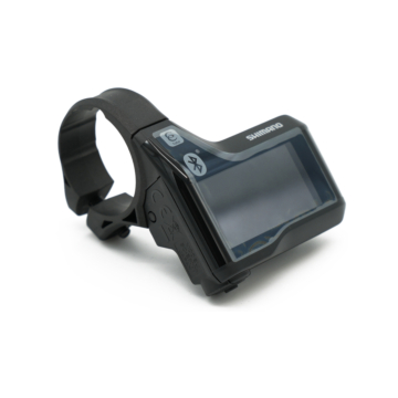 Vue trois quarts du Shimano Steps SC-E8000 avec l'écran clairement visible.
