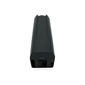 Vue de dessus de la batterie de remplacement AEG DownTube 36V 10.4Ah montrant clairement la connexion au vélo.
