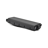 Vue en trois quarts de l'avant de la batterie de vélo Bosch Powerpack 540 Performance/Active porte-bagages E-Bike Vision. La connexion au vélo est visible.