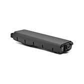 Vue en trois quarts du Bosch Powerpack 700 Performance/Active porte-bagages E-Bike Vision, prise de l'avant. La connexion au vélo et le côté de la batterie sont clairement visibles.