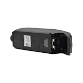 Photo de la partie inférieure de la batterie de vélo Bosch Powerpack 700 Active/Performance cadre E-Bike Vision depuis la poignée. La batterie est posée sur le côté.
