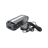 Vue trois quarts de la batterie de vélo Giant Twist Compatible 13Ah avec chargeur de face.