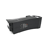 Batterie compatible Impulse 36V 14.5Ah produite par EYXON vue sous un angle oblique. Principalement le côté avec l'étiquette est clairement visible.