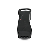 Vue de face de la batterie compatible Impulse 36V 14.5Ah produite par EYXON. Le connecteur de vélo et le dessus de la batterie sont visibles.