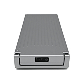 photo du dessus de la batterie de vélo Sparta E-motion C1/C2/C3 compatible Batavus 13.6Ah (argent) Incl. chargeur où vous pouvez voir le bouton d'alimentation et l'indicateur de pourcentage de batterie. On voit aussi la poignée pour la batterie.
