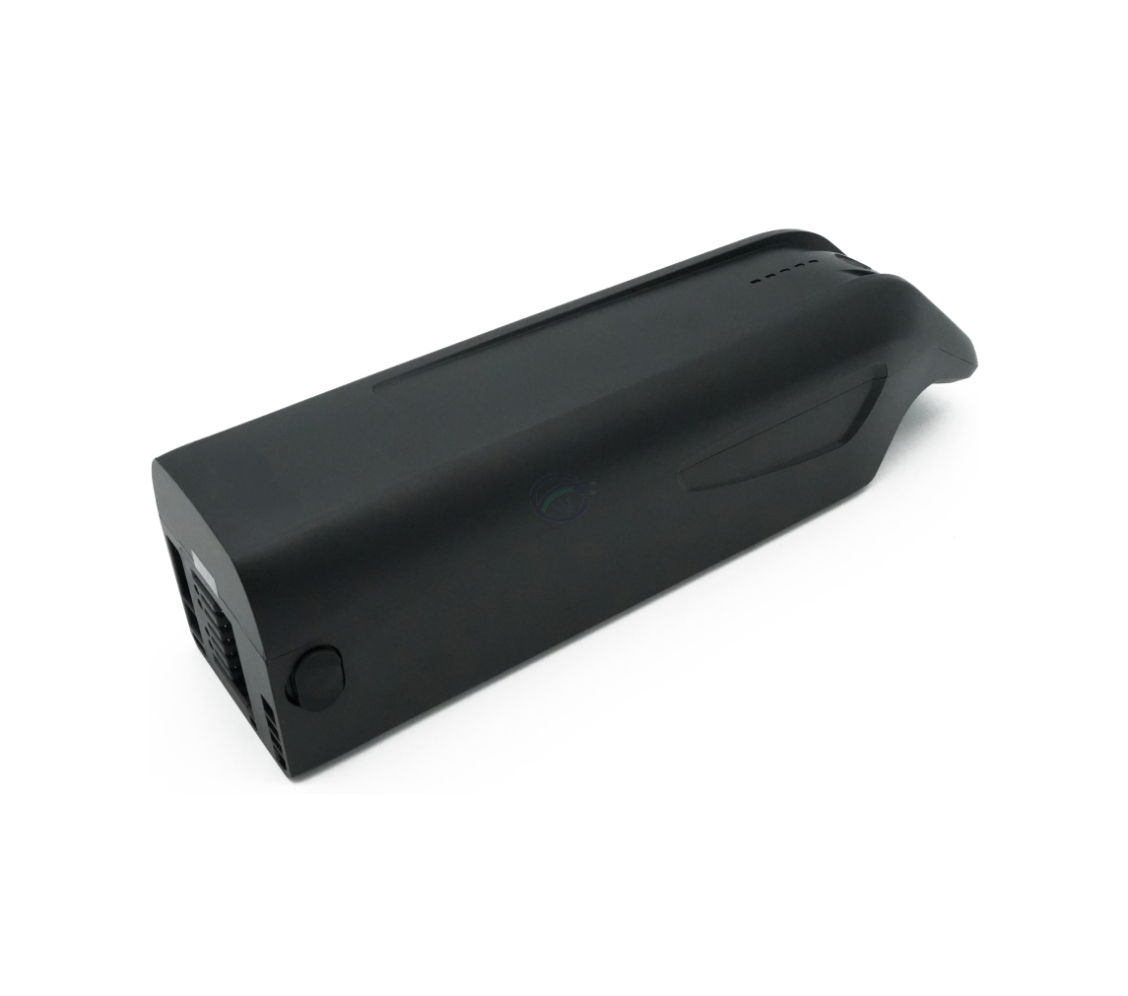Vue trois quarts de la batterie de remplacement AEG DownTube 36V 10.4Ah.
