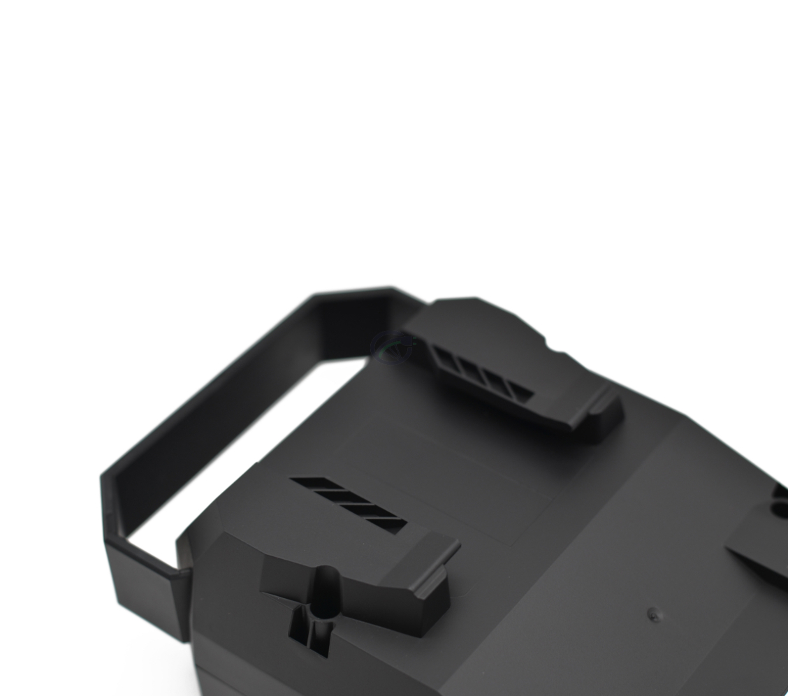 Photo en gros plan de la poignée de la batterie de vélo Bosch Powerpack 360 Performance/Active porte-bagages E-Bike Vision.