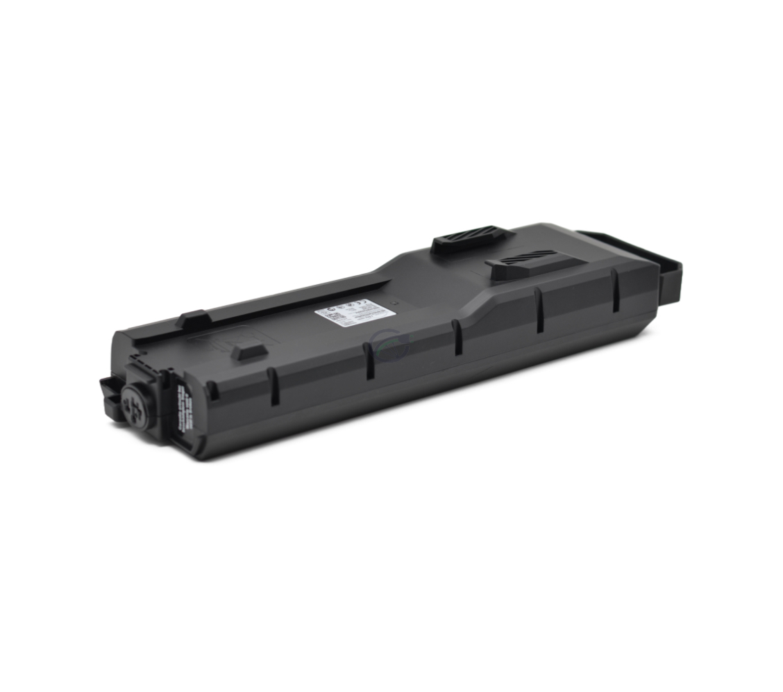 Vue en trois quarts de la partie inférieure de la batterie de vélo Bosch Powerpack 540 Performance/Active porte-bagages E-Bike Vision.