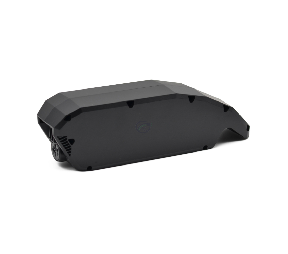 Vue latérale de la batterie de vélo Bosch Powerpack 540 Performance/Active cadre E-Bike Vision. La photo est prise d'un angle plus élevé, ce qui rend le dessus également partiellement visible.