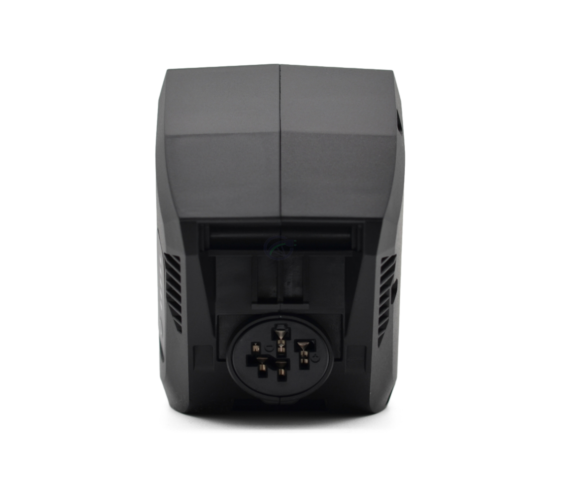 Photo en gros plan de la connexion au vélo de la batterie de vélo Bosch Powerpack 700 Active/Performance cadre E-Bike Vision.