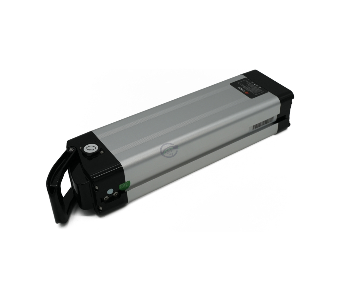Vue trois-quarts de la Phylion XH370-12J Silverfish 37V 12Ah Compatible couchée, prise de loin.