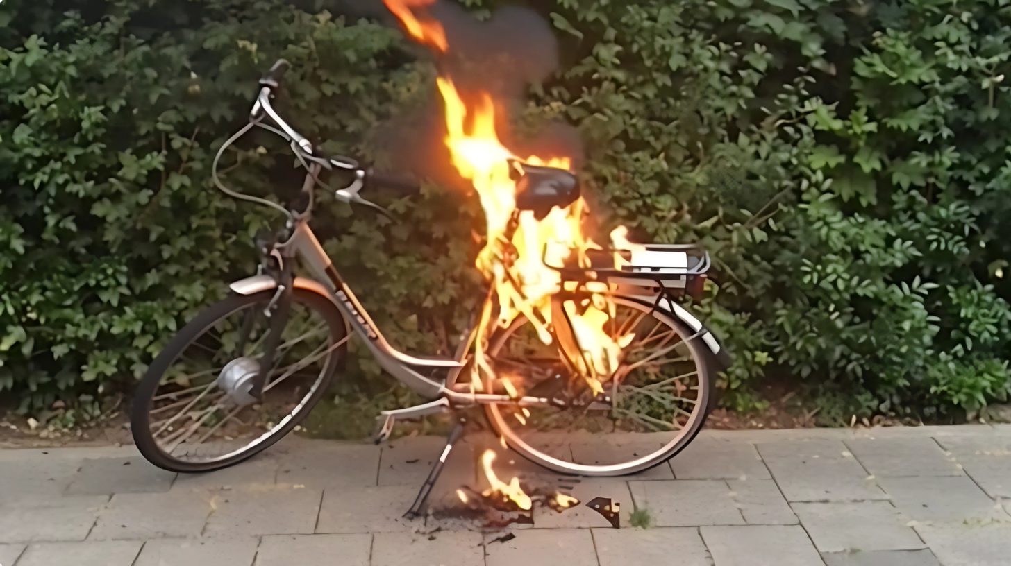 fietsaccu in fiets in brand