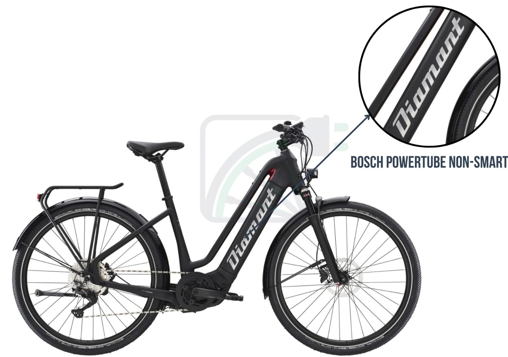 Image d'un vélo électrique mettant en évidence la batterie qui est installée sur ce vélo. Dans ce cas, il s'agit de la Bosch PowerTube.